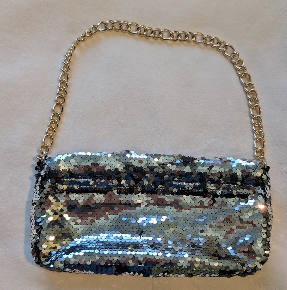 H&M Sequin Chain Shoulder Bag Y2K Silver Gold Black - Picture 2 of 10